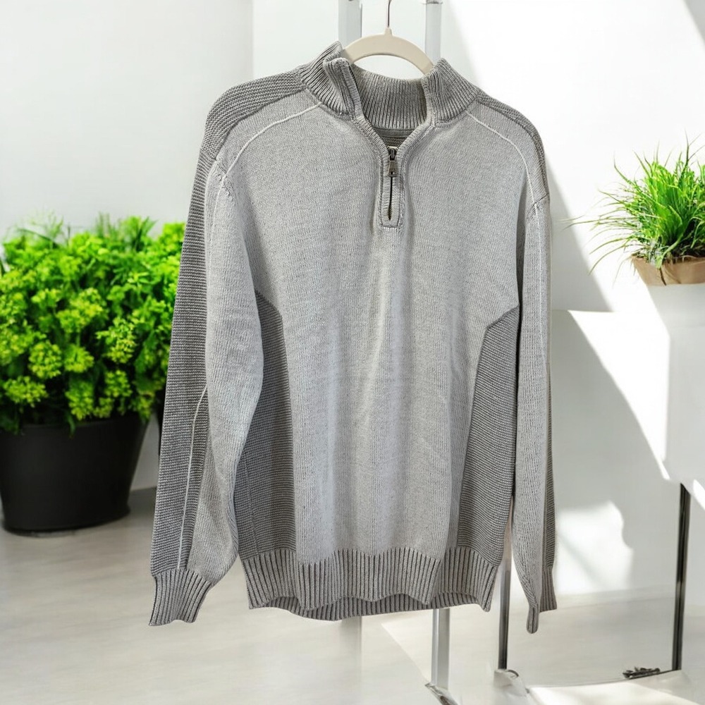 BKE Quarter Zip Pullover Sweater Mock Neck Long Sleeve Gray Mens Size‎ L